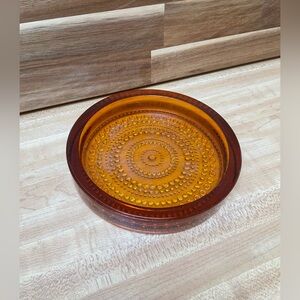1964 Amber Glass Dish Nuutajarvi Kastehelmi by Oiva Toikka